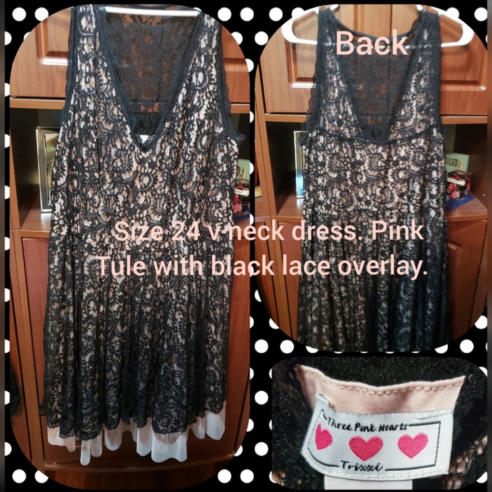 Cute,24, pink tule with black lace overlay dress.